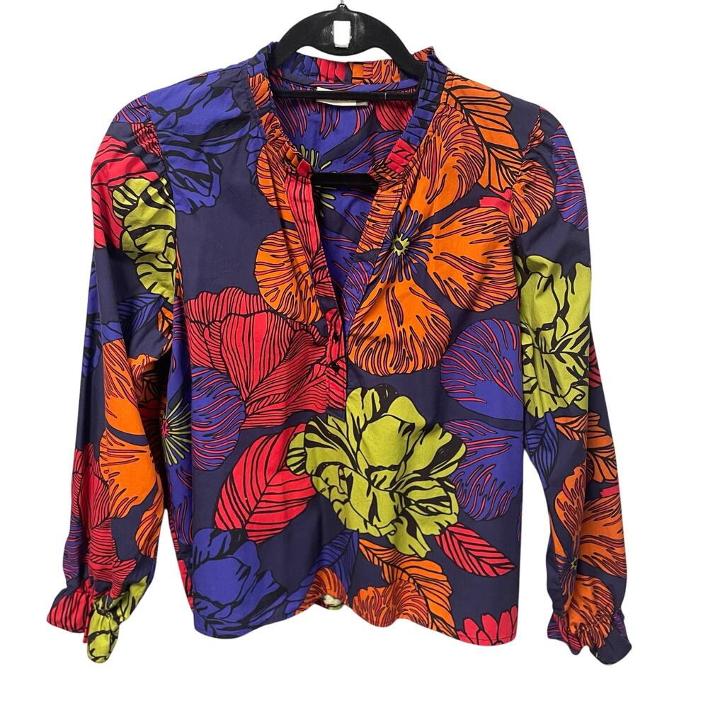 Maude Vivante Midnight Garden Ashley Top Multicolor Floral Cotton Poplin Size XL